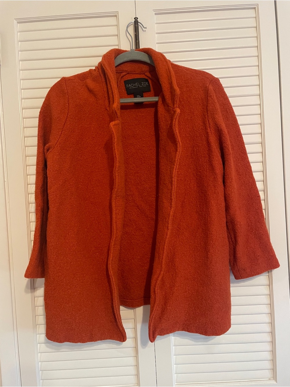 Rachel Zoe Open Front Cozy Orange Wool Blend Jacket